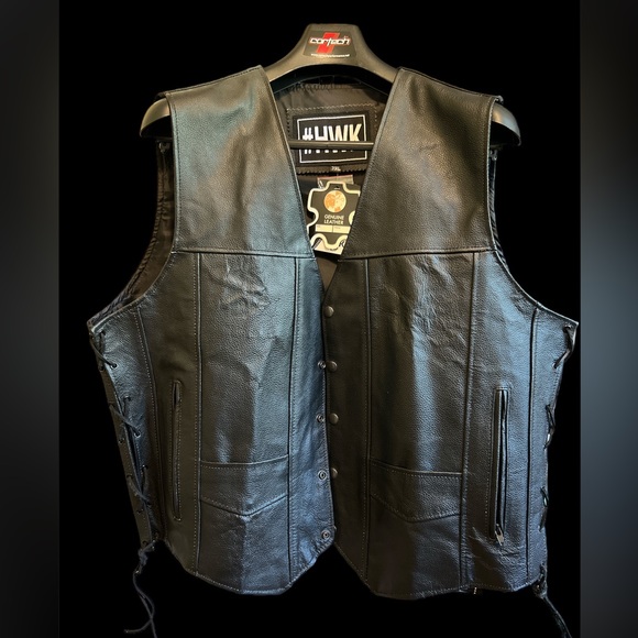 HWK moto riding vest, black, men’s, size 3X. New with tags. Genuine leather. - Picture 1 of 5